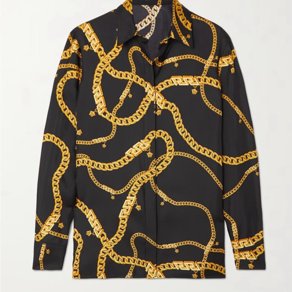 Original Versace Black and Gold Chain Print Shirt worn few times